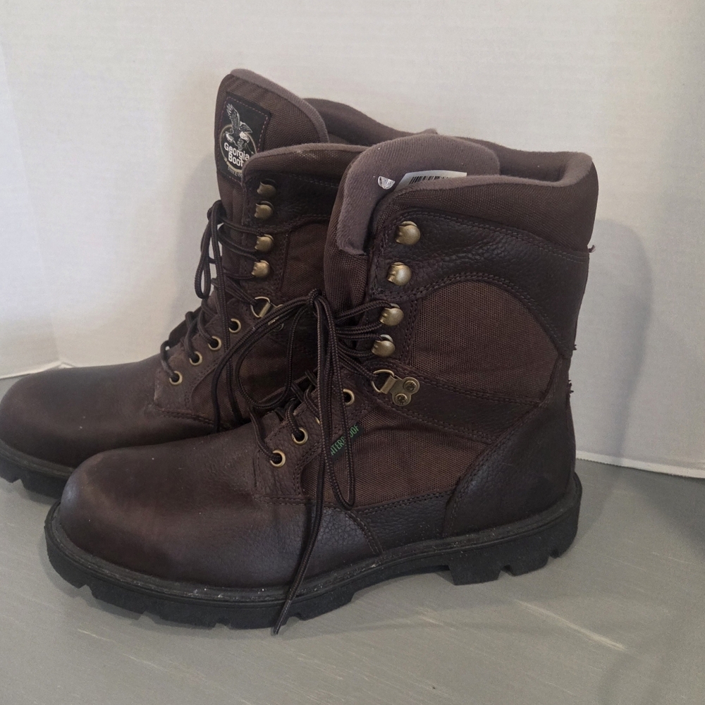 Georgia Brown Leather 8” Work Boots Mens 9 M Waterproof Lace Up Steel Toe #G107 - Picture 5 of 9